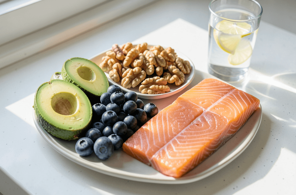 Alimentos saludables que muestran cómo influye la alimentación en la salud de la piel